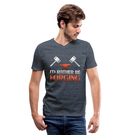 I'd Rather Be Forging Blacksmith Forge Hammer Men's V-Neck T-Shirt - heather navy