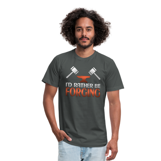 I'd Rather Be Forging Blacksmith Forge Hammer Unisex Jersey T-Shirt by Bella + Canvas - asphalt