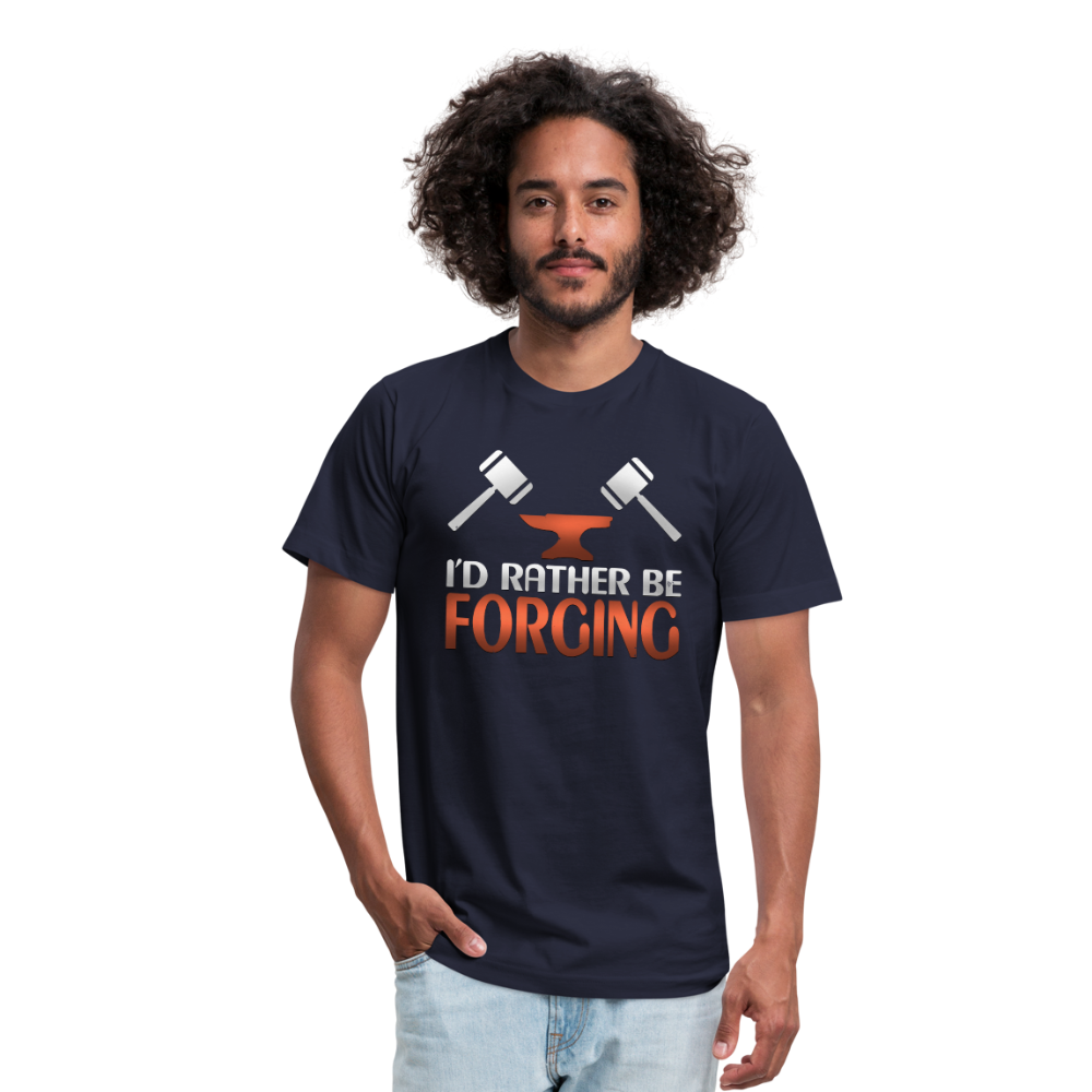 I'd Rather Be Forging Blacksmith Forge Hammer Unisex Jersey T-Shirt by Bella + Canvas - navy