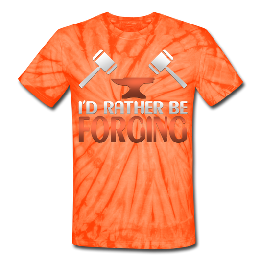 I'd Rather Be Forging Blacksmith Forge Hammer Unisex Tie Dye T-Shirt - spider orange