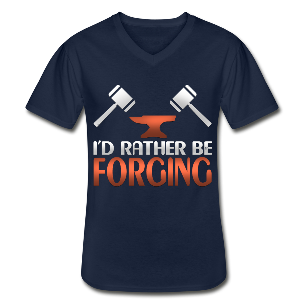 I'd Rather Be Forging Blacksmith Forge Hammer Men's V-Neck T-Shirt - navy