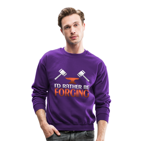 I'd Rather Be Forging Blacksmith Forge Hammer Crewneck Sweatshirt - purple