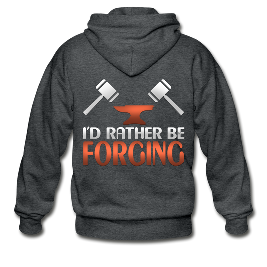 I'd Rather Be Forging Blacksmith Forge Hammer Gildan Heavy Blend Adult Zip Hoodie - deep heather