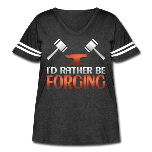 I'd Rather Be Forging Blacksmith Forge Hammer Women's Curvy Vintage Sport T-Shirt - vintage smoke/white