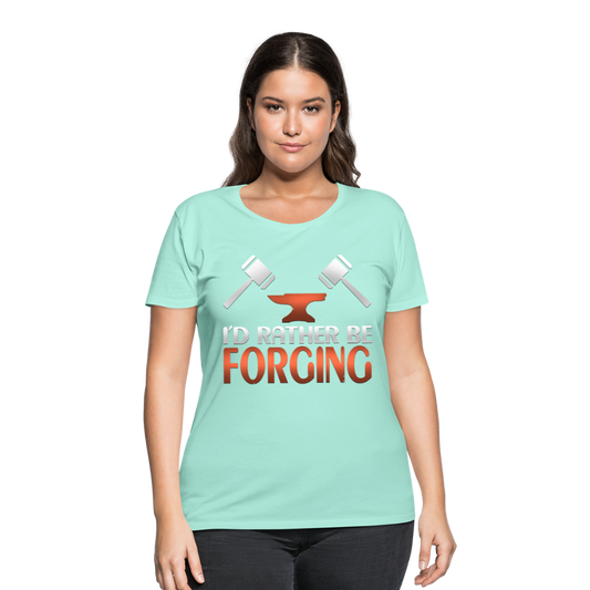 I'd Rather Be Forging Blacksmith Forge Hammer Women’s Curvy T-Shirt - mint