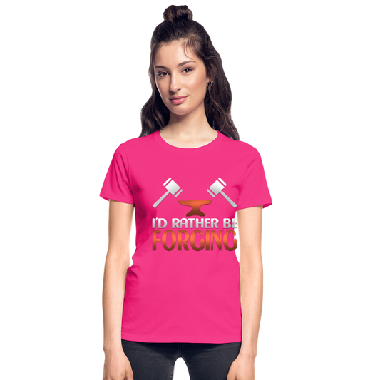I'd Rather Be Forging Blacksmith Forge Hammer Gildan Ultra Cotton Ladies T-Shirt - fuchsia