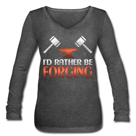 I'd Rather Be Forging Blacksmith Forge Hammer Women’s Long Sleeve V-Neck Flowy Tee - deep heather