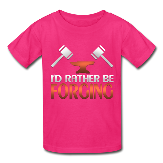 I'd Rather Be Forging Blacksmith Forge Hammer Gildan Ultra Cotton Youth T-Shirt - fuchsia
