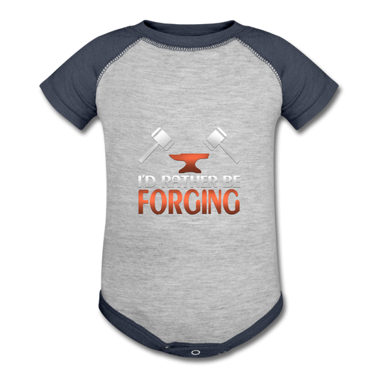 I'd Rather Be Forging Blacksmith Forge Hammer Baseball Baby Bodysuit - heather gray/navy