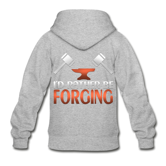 I'd Rather Be Forging Blacksmith Forge Hammer Gildan Heavy Blend Youth Zip Hoodie - heather gray
