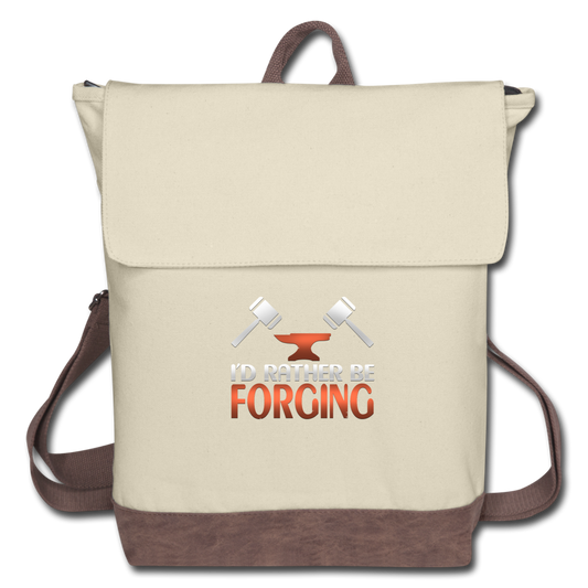 I'd Rather Be Forging Blacksmith Forge Hammer Canvas Backpack - ivory/brown