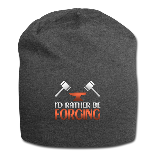 I'd Rather Be Forging Blacksmith Forge Hammer Jersey Beanie - charcoal gray
