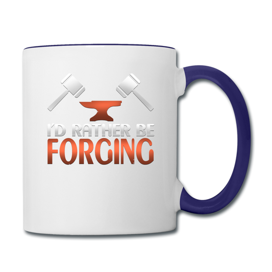 I'd Rather Be Forging Blacksmith Forge Hammer Contrast Coffee Mug - white/cobalt blue