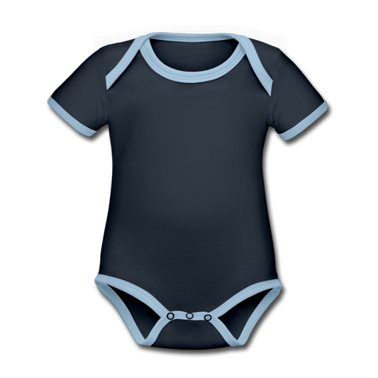 Customizable Organic Contrast Short Sleeve Baby Bodysuit add your own photos, images, designs, quotes, texts and more - navy/sky