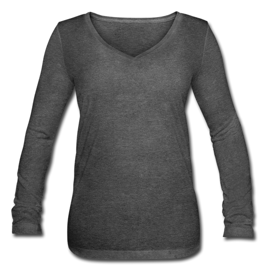 Customizable Women’s Long Sleeve V-Neck Flowy Tee add your own photos, images, designs, quotes, texts and more - deep heather