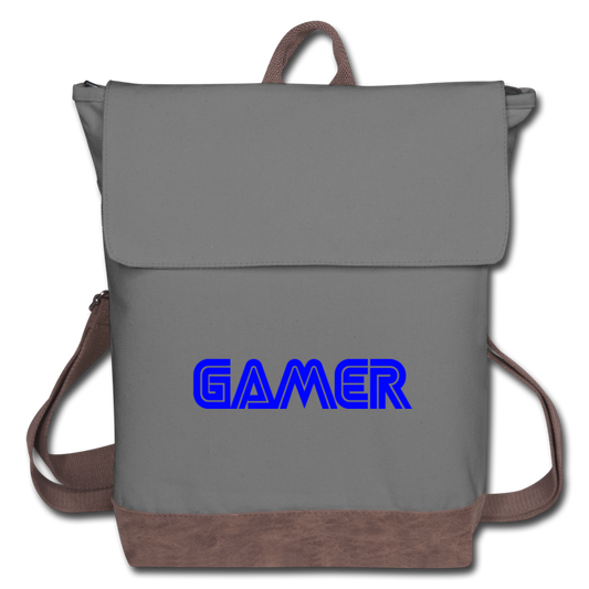 Gamer Word Text Art Canvas Backpack - gray/brown