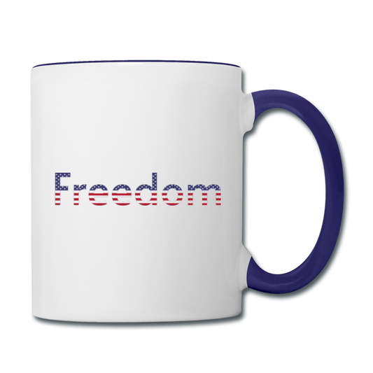 Freedom Patriotic Word Art Contrast Coffee Mug - white/cobalt blue