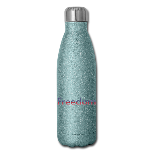 Freedom Patriotic Word Art Insulated Stainless Steel Water Bottle - turquoise glitter