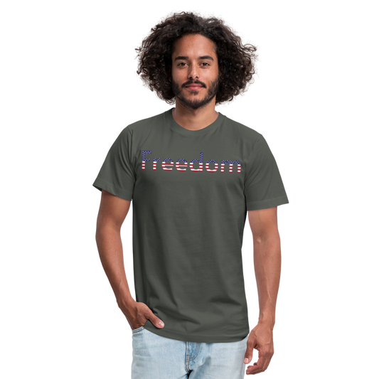Freedom Patriotic Word Art Unisex Jersey T-Shirt by Bella + Canvas - asphalt