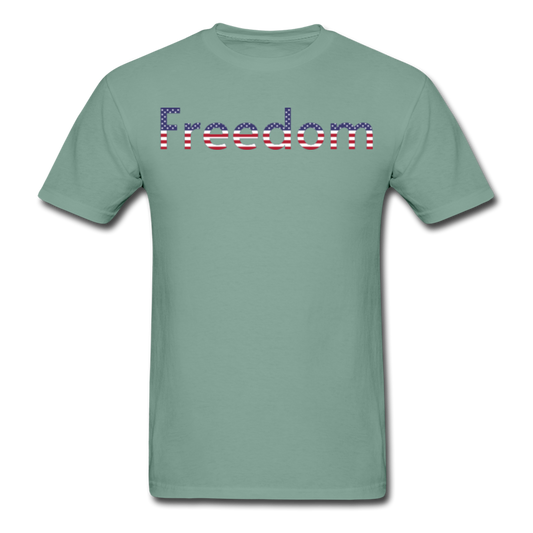 Freedom Patriotic Word Art Unisex Comfort Wash Garment Dyed T-Shirt - seafoam green