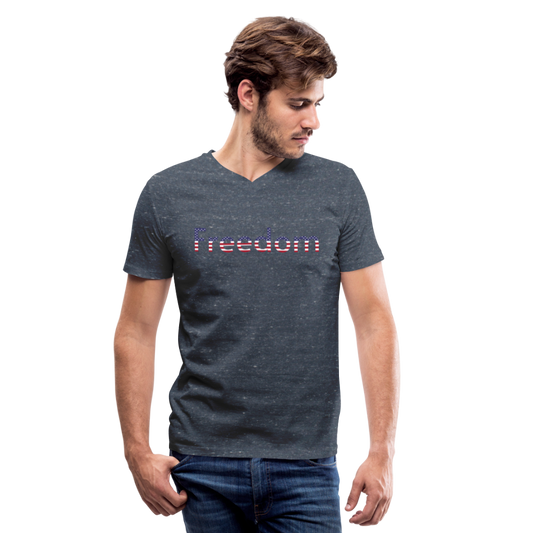 Freedom Patriotic Word Art Men's V-Neck T-Shirt - heather navy