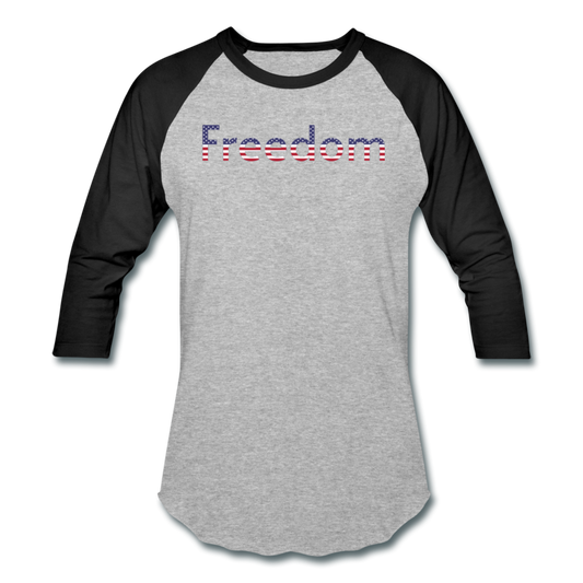 Freedom Patriotic Word Art Baseball T-Shirt - heather gray/black