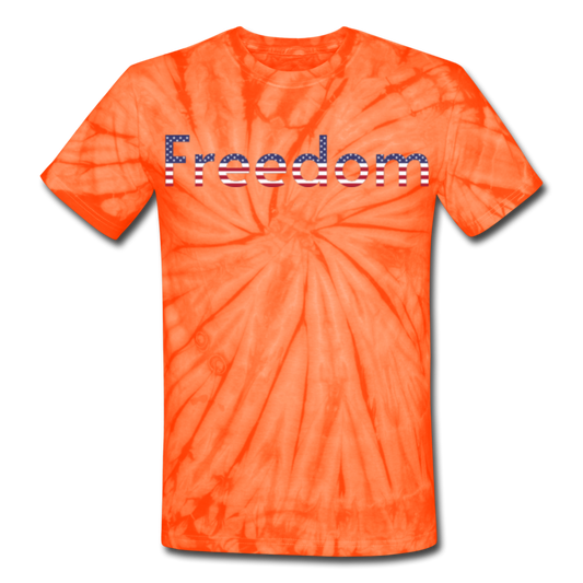 Freedom Patriotic Word Art Unisex Tie Dye T-Shirt - spider orange