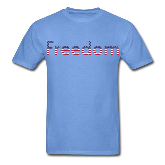 Freedom Patriotic Word Art Hanes Adult Tagless T-Shirt - carolina blue
