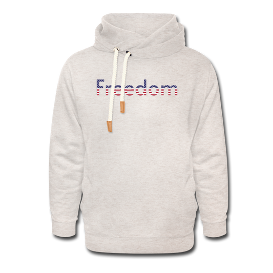 Freedom Patriotic Word Art Shawl Collar Hoodie - heather oatmeal