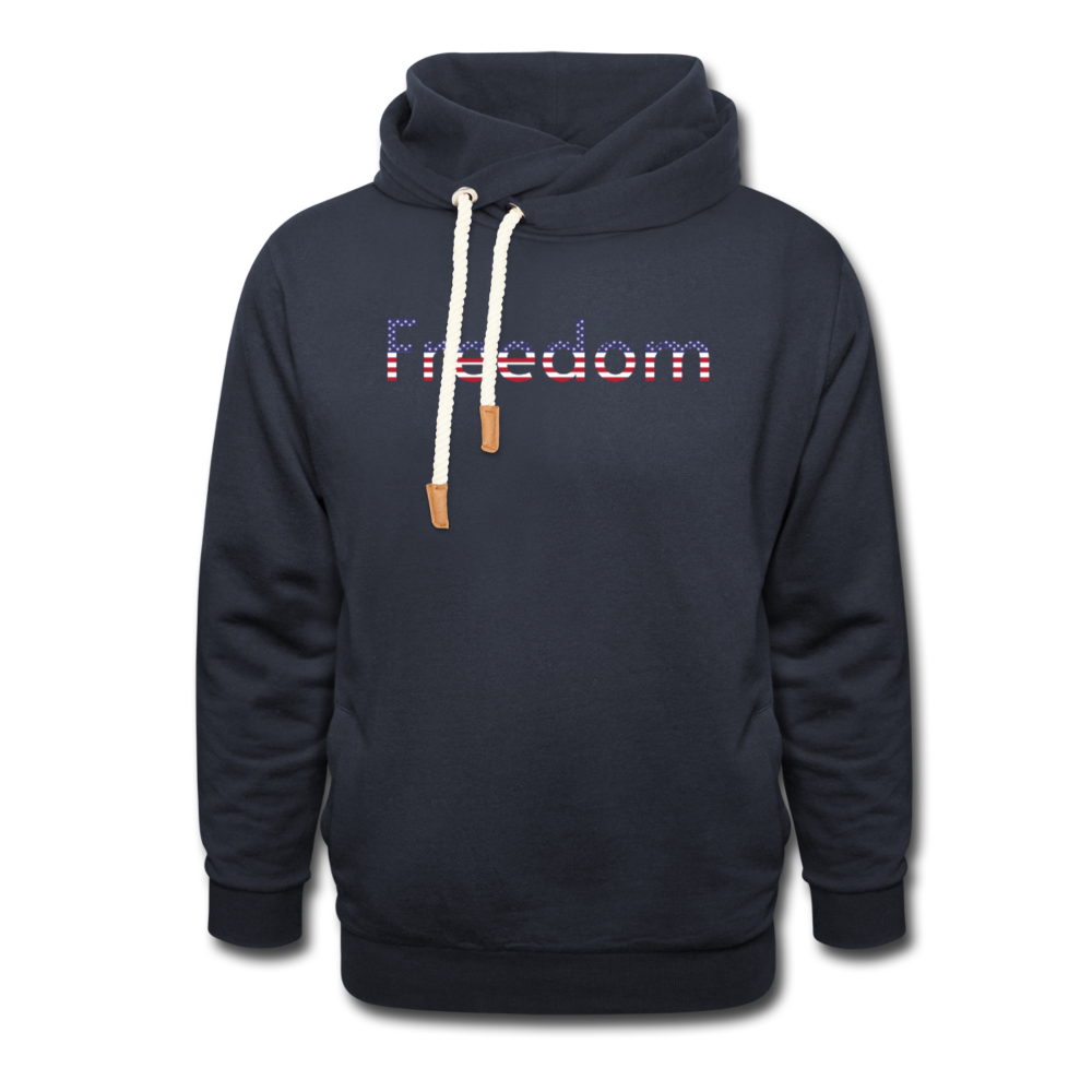 Freedom Patriotic Word Art Shawl Collar Hoodie - navy