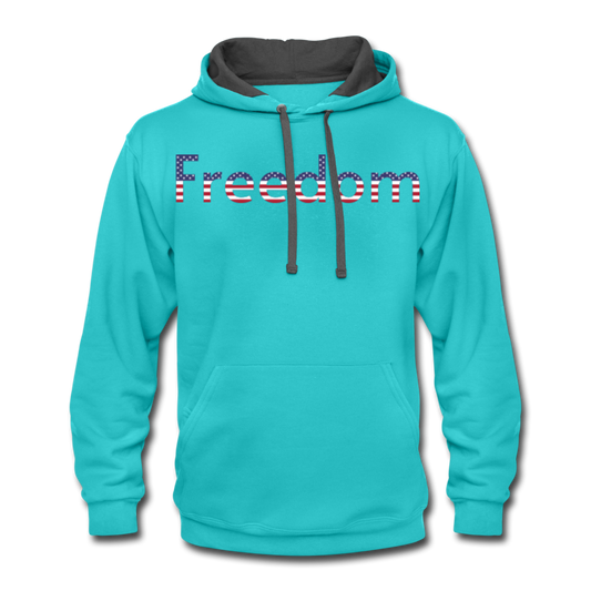 Freedom Patriotic Word Art Contrast Hoodie - scuba blue/asphalt