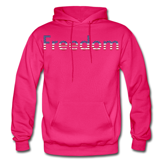 Freedom Patriotic Word Art Gildan Heavy Blend Adult Hoodie - fuchsia
