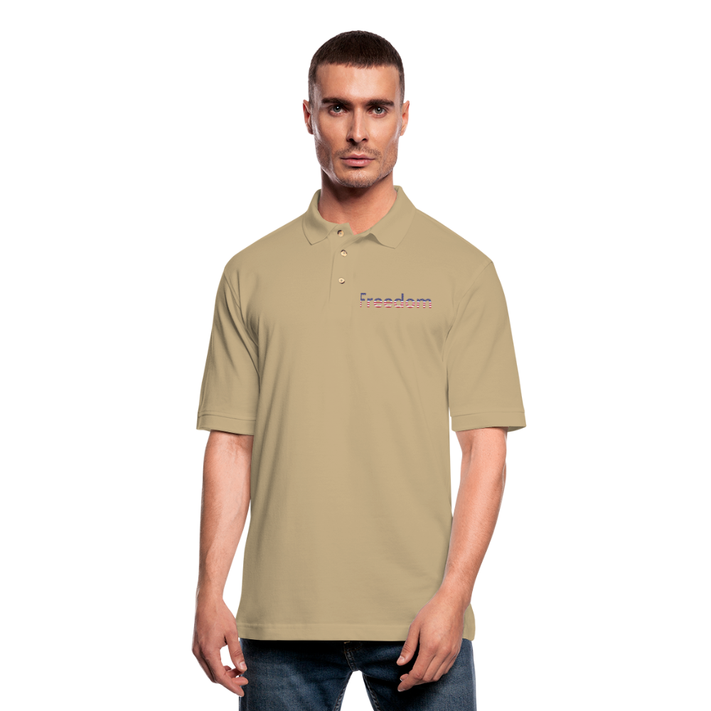 Freedom Patriotic Word Art Men's Pique Polo Shirt - beige