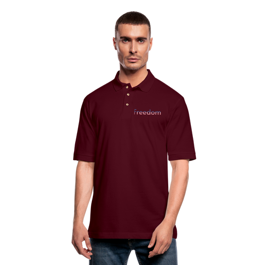 Freedom Patriotic Word Art Men's Pique Polo Shirt - burgundy