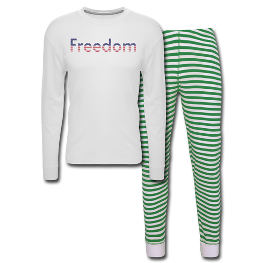 Freedom Patriotic Word Art Unisex Pajama Set - white/green stripe