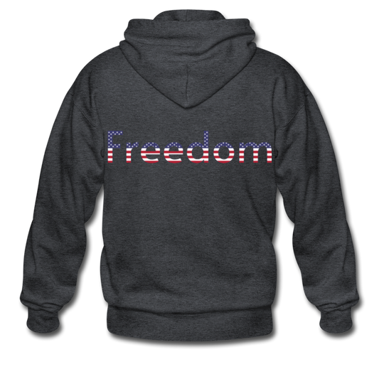 Freedom Patriotic Word Art Gildan Heavy Blend Adult Zip Hoodie - deep heather