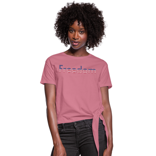 Freedom Patriotic Word Art Women's Knotted T-Shirt - mauve