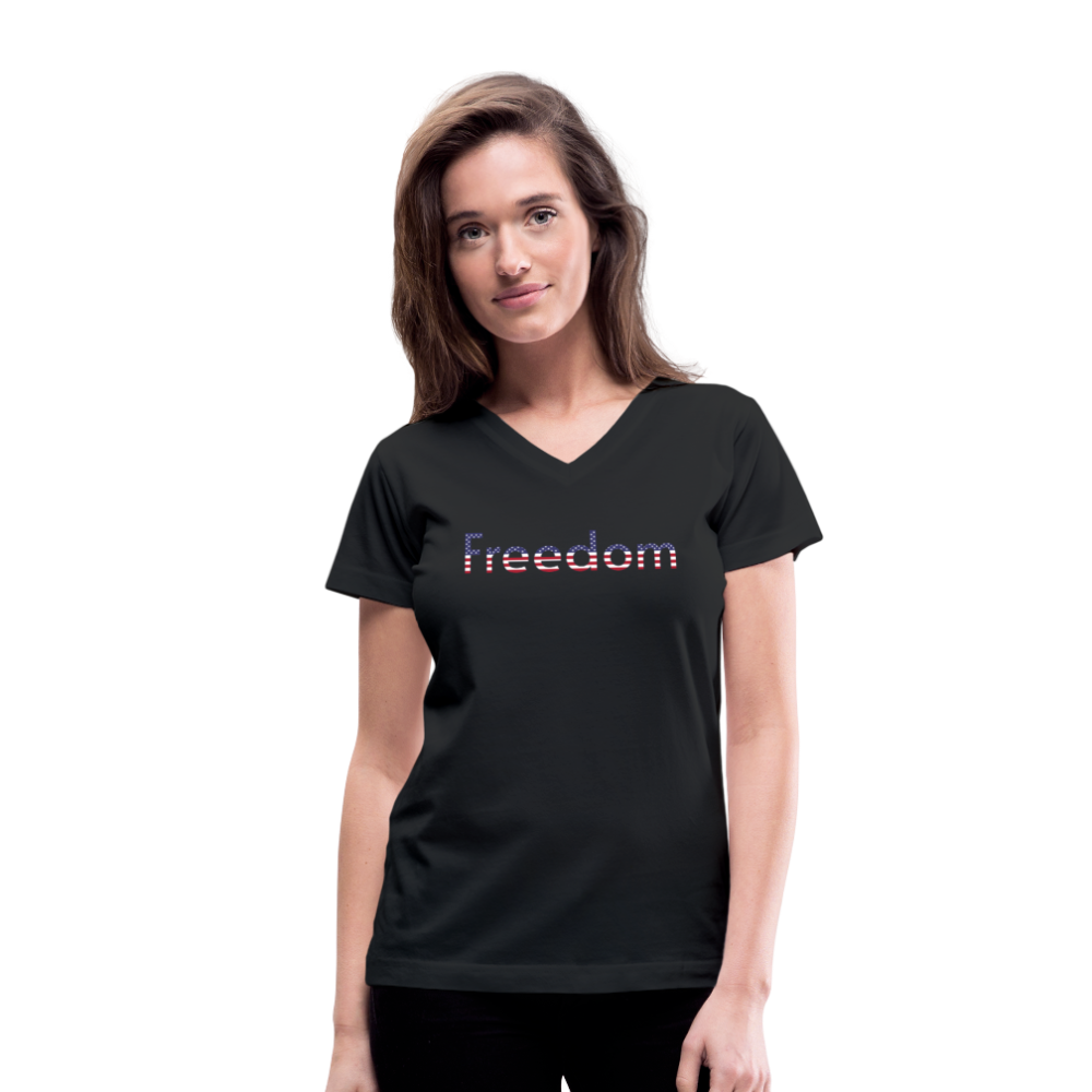 Freedom Patriotic Word Art Women's V-Neck T-Shirt - black