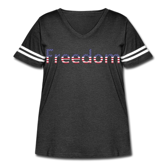Freedom Patriotic Word Art Women's Curvy Vintage Sport T-Shirt - vintage smoke/white