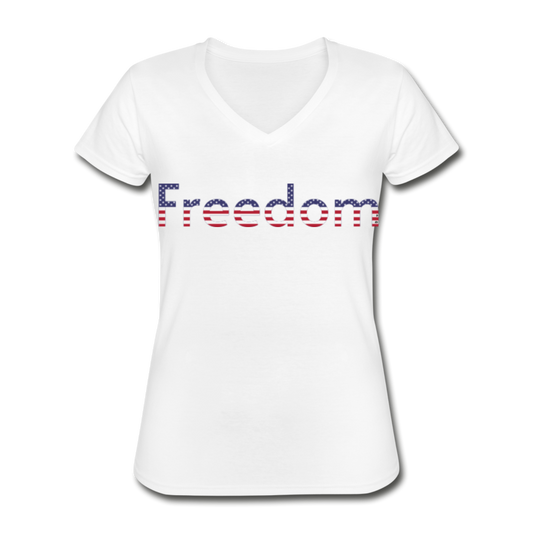 Freedom Patriotic Word Art Women's V-Neck T-Shirt - white