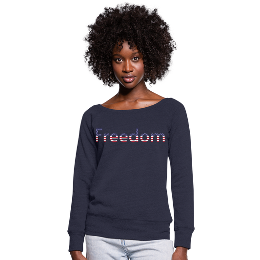 Freedom Patriotic Word Art Women's Wide neck Sweatshirt - melange navy