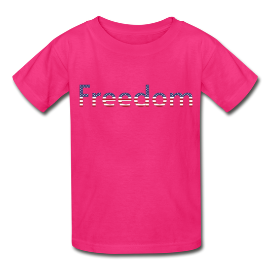 Freedom Patriotic Word Art Gildan Ultra Cotton Youth T-Shirt - fuchsia
