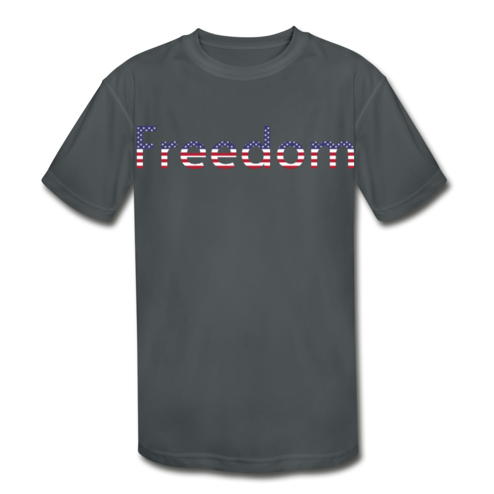 Freedom Patriotic Word Art Kids' Moisture Wicking Performance T-Shirt - charcoal