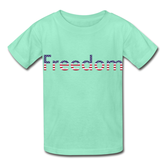 Freedom Patriotic Word Art Hanes Youth Tagless T-Shirt - deep mint