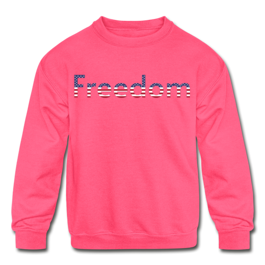 Freedom Patriotic Word Art Kids' Crewneck Sweatshirt - neon pink