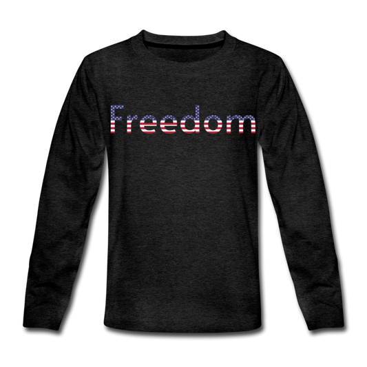 Freedom Patriotic Word Art Kids' Premium Long Sleeve T-Shirt - charcoal gray