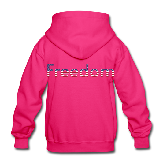 Freedom Patriotic Word Art Gildan Heavy Blend Youth Hoodie - fuchsia
