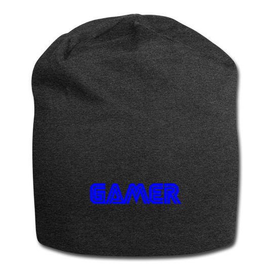 Gamer Word Text Art Jersey Beanie - charcoal gray