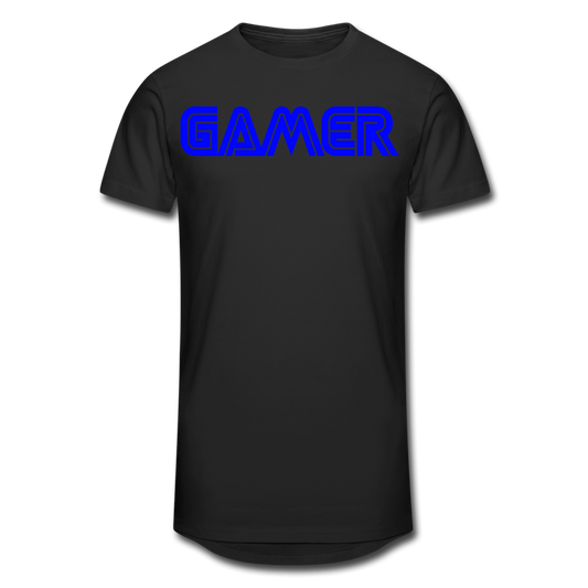 Gamer Word Text Art Men’s Long Body Urban Tee - black