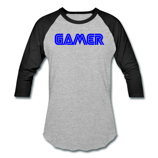 Gamer Word Text Art Baseball T-Shirt - heather gray/black